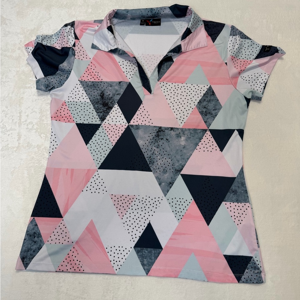 Yatta Golf Pink Geometric Performance Polo Shirt Size M